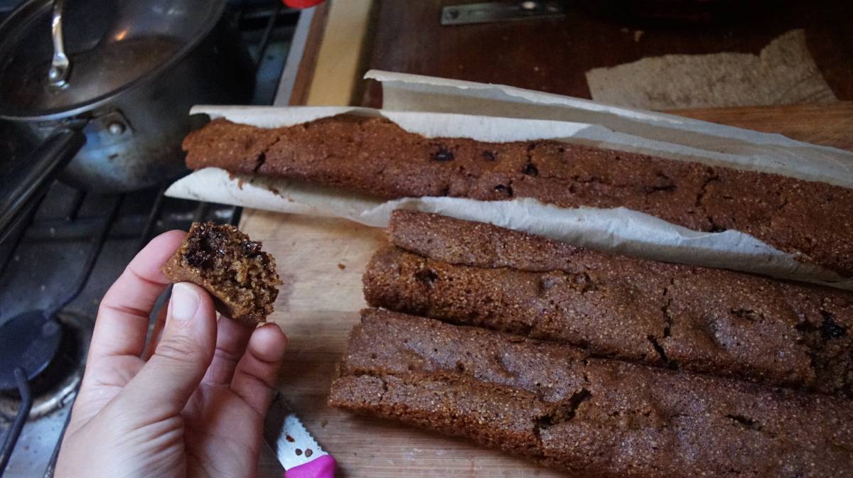 solar-cooked chocolate chip cake