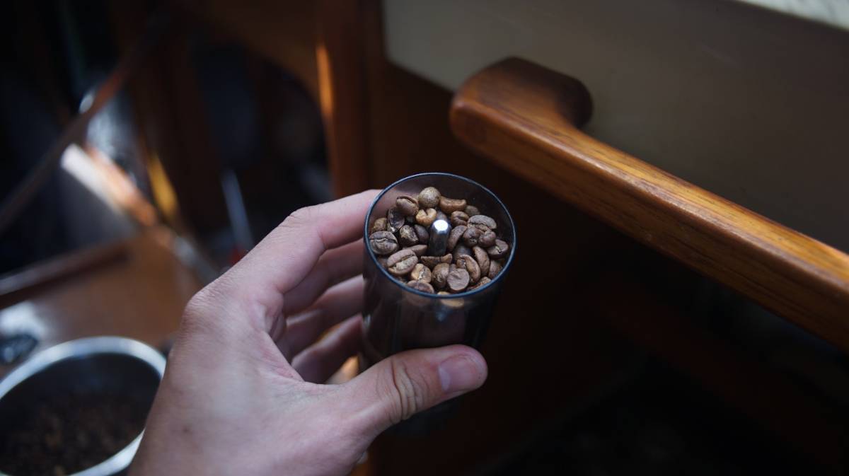 coffee beans in a grinder