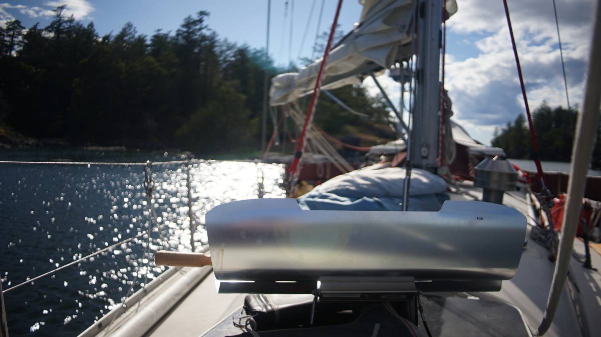 solar cooked sitting on the bow of a boat