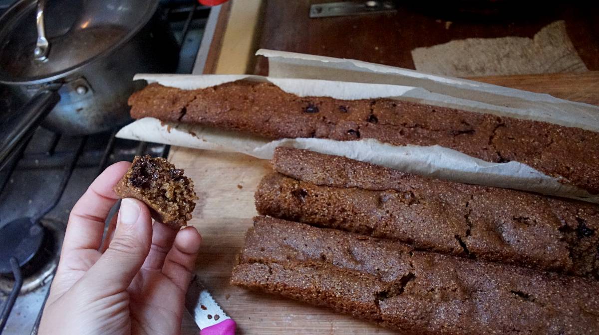 a solar cooked chocolate chip cake