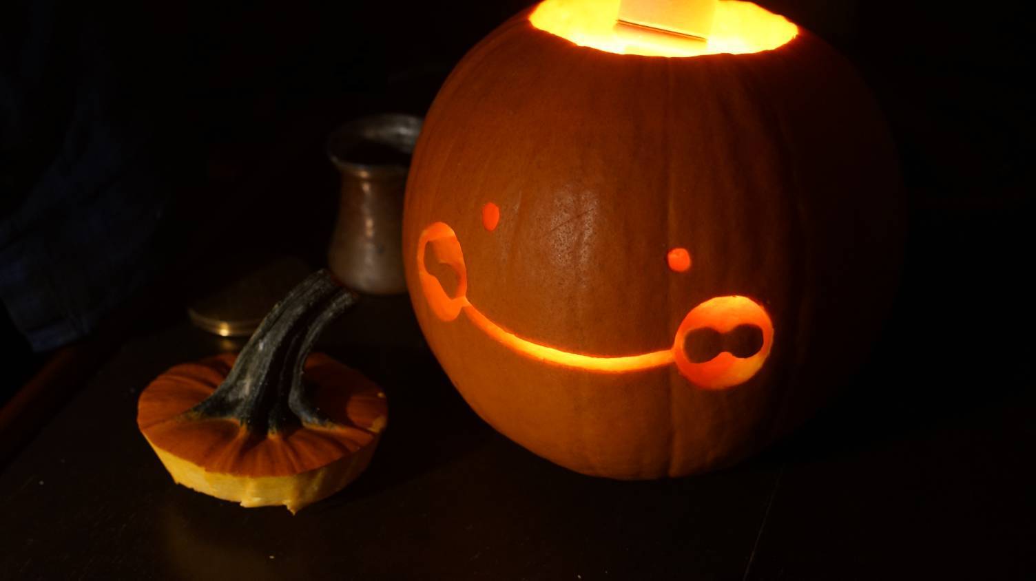 Uxn pumpkin A photo of an Uxn face carved onto a pumpkin
