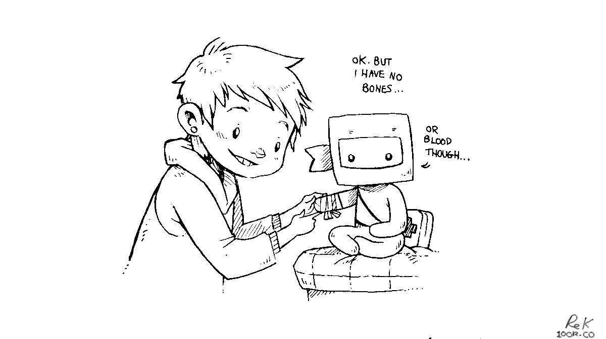 rek giving ninj first aid rek giving ninj first aid, ninj says: ok, but i have no bones, or blood.
