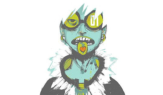 first Merure comic anthology, cover by Cab A stylized illustration of a character wearing goggles with their tongue sticking out