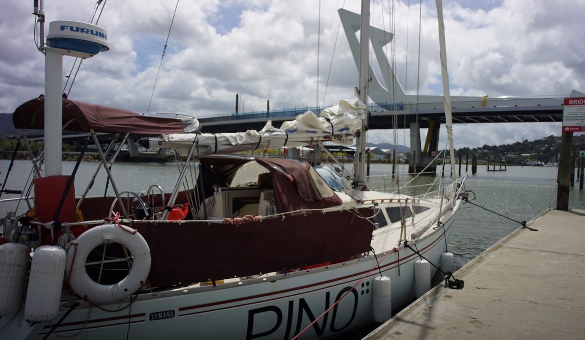 pino waiting for the Te Matau A Pohe pino docked and waiting for the bride to open