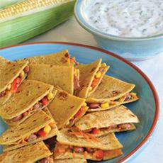 Veggie Quesadillas with Cilantro Yogurt Dip