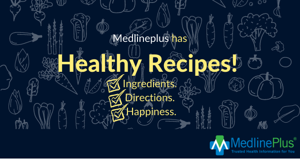 Fruits and vegetables and the MedlinePlus logo.