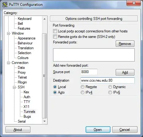 PuTTY configuration