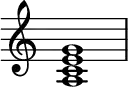 { \new Staff \with{ \magnifyStaff #1.5 } \relative c' {
\override Score.TimeSignature #'stencil = ##f
<a c e g>1
} }