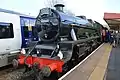 45562 Alberta (45699 Galatea in disguise) taking on water in Sowerby Bridge while working "The Cotton Mill Express" from Lancaster to Blackburn on Sat 29 Feb 2020.