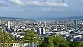 Location of the Swissmill Tower in the upper Limmat Valley as seen from Käferberg