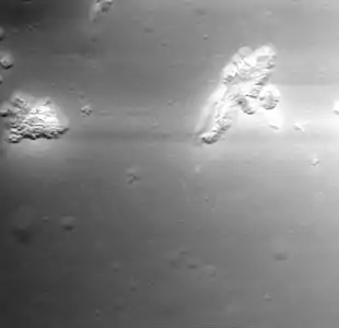 Close-up of some of the small hollows in the image to the left.  Image is about 2&nbsp;km wide.