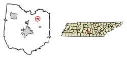 Location of Bell Buckle in Bedford County, Tennessee.