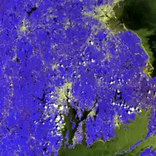 Image 22A false color composite of the greater Boston area, created using remote sensing technology, reveals otherwise not visible characteristics about the land cover and the health of the surrounding ecosystems. (from Environmental science)