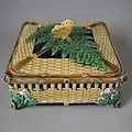 Butterfly box and cover, coloured glazes, c.1860.