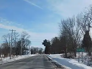 County Route 49 southbound entering the hamlet of Kiantone.