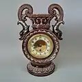 Clock, coloured glazes majolica, c.1870, Revivalist in style.