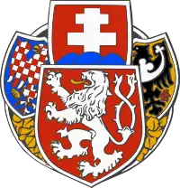 Coat of Arms of Czechoslovak Legion, which was used before creation of official Czechoslovak symbols. Occasionally it was depicted with green hills(1914–1920)