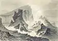 Halemaumau, 1879, ink wash with white heightening over traces of graphite by Constance Gordon-Cumming, 1879, Honolulu Museum of Art