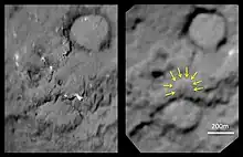 'Before and after' comparison images from Deep&nbsp;Impact and Stardust, showing the crater formed by Deep&nbsp;Impact on the right hand image.