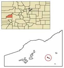 Location of Hotchkiss in Delta County, Colorado.