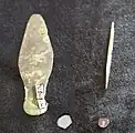 Bronze knife and bronze awl from the Afanasievo burial of Khuurai Gobi, Bayan-Ölgii Province, 3000 BCE. National Museum of Mongolia.