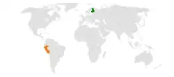Map indicating locations of Finland and Peru