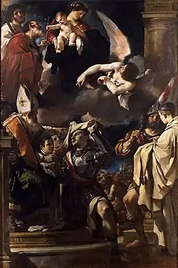 St William Receiving the Monastic Habit (1620, oil on canvas, 348.5 × 231&nbsp;cm, Pinacoteca Nazionale di Bologna, Italy), painted for St Gregory Church in Bologna, was Guercino's largest ecclesiastical commission at the time and is considered a high point of his early career.