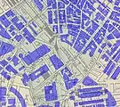 Approximate location of 2006 buildings overlaid on an 1881 map.  No 1881 buildings remain.
