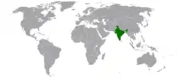 Map indicating locations of India and Saint Vincent and the Grenadines