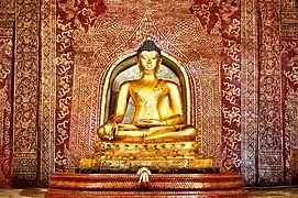 The Phra Phuttha Sihing or Phra Singh (Thai: พระสิงห์) at Wat Phra Singh in Chiang Mai.