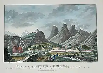 View of the old cruciform church (1732-1828)