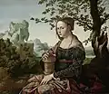 Pseudo-Hebrew script on the bustier of Jan van Scorel's Maria Magdalena, 1530