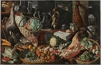 Joachim BeuckelaerKitchen scene with Christ and the disciples at Emmaus (c. 1563)