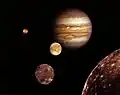 Jupiter (Voyager 1, March 1979) Note that this image is a montage of multiple pictures taken by Voyager 1, and not a single picture.