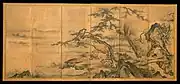 Kanō Masanobu, The Four Accomplishments, ink and light lolor on silk, 67 in. × 12&nbsp;ft. 6 in. (170.2 × 381&nbsp;cm), mid-16th century, Japan. Collected by the Metropolitan Museum of Art.