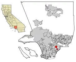 Location of Santa Fe Springs in Los Angeles County, California