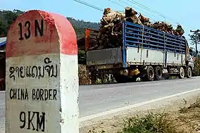 N13 Milestone 9 km (5.6 mi) from Chinese border at Boten
