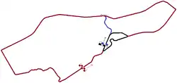 Layout of all versions of the Prince George CircuitBrown = 1934, Blue = 1936, Black = 1959