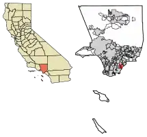 Location of Artesia in Los Angeles County, California.