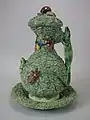Ewer, cover, and stand, 13.6 ins., c.1870, ultra naturalistic Palissy majolica.