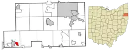 Location of Beloit in Mahoning County and in the State of Ohio