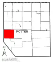 Map of Potter County, Pennsylvania highlighting Keating Township