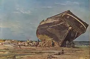 A Large Ship Under Caulking at Frederikshavn