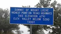 Elevation sign at terminus of Spur&nbsp;78 atop Mt. Locke at McDonald Observatory