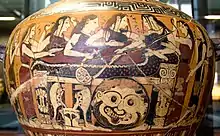 Thetis and the Nereids mourning Achilles, Corinthian black-figure hydria, c. 555 BC (Louvre, Paris)