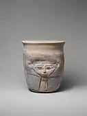 Hathor-shaped jar; 1390–1353 BC; painted pottery; height: 24.5 cm; Metropolitan Museum of Art