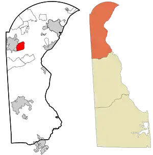 Location in New Castle County and the state of Delaware.