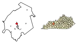 Location of Hartford in Ohio County, Kentucky.