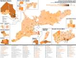 The percentage of votes cast for the NDP by riding.