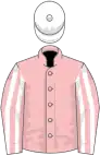Pink, white striped sleeves, white cap